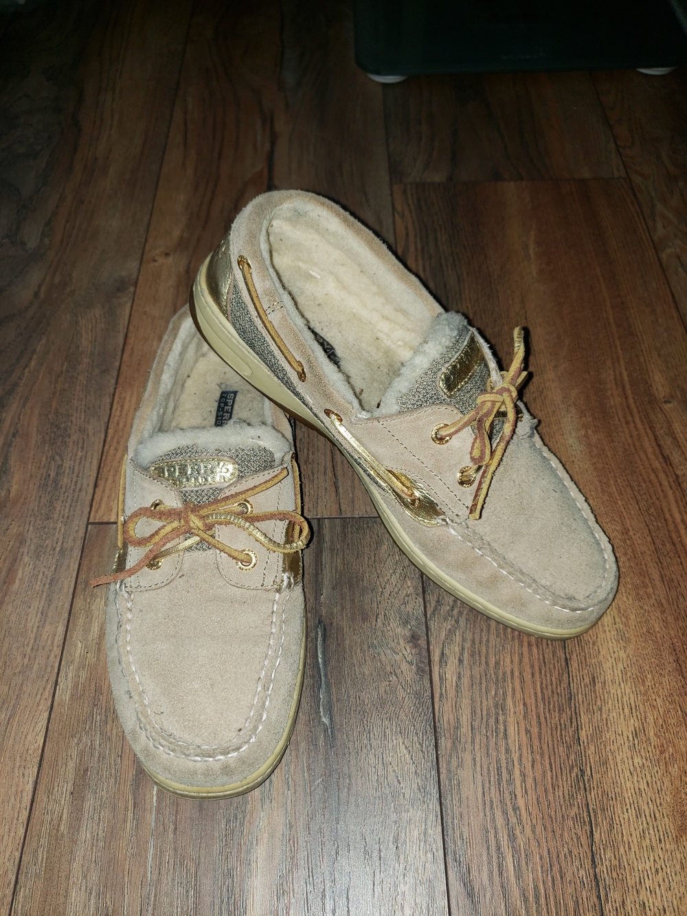 Suede Shearling Lined Boat Shoes with Gold Accents - Sperry Topsiders